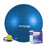 STRAUSS Anti-Burst Rubber Gym Ball with Free Foot Pump | Round Shape Swiss Ball for Exercise, Workout, Yoga, Pregnancy, Birthing, Balance & Stability, 75 cm, (Blue)