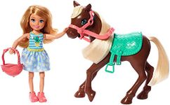 Barbie Club Chelsea Doll & Horse Set, Blonde Small Doll in Removable Skirt, Brown Pony with Blonde Mane & Accessories