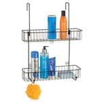 mDesign Practical Shower Tray - Over Door Shower Baskets - Hanging Shower Caddy with 2 Shelves - Bronze