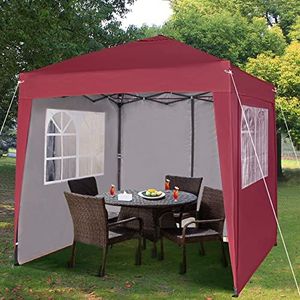 Pop-up Gazebo 2m x 2m With Sides Silver Protective Layer Waterproof Marquee Canopy (WS) (Red)