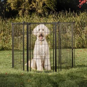 Carlson Pet Products 3-in-1 Extra Tall Weather-Resistant Outdoor 144-Inch Wide Pet Gate, Pen and Fence, Bonus Includes Small Pet Door,Black
