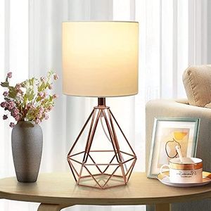 Depuley 5W Bedside Table Lamp, Modern Desk Lamp with Diamond Metal Wire Cage Base and Fabric Lampshade, Bedside Nightstand Reading Lamps for Bedroom, Living Rooms, Office, Cafe (E27 Bulb Included)