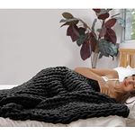 ZUIBESCHOS Chunky Knit Blanket Warm Chenille Yarn Throw Blanket 47x71 Inch Handmade Luxury Cozy Throw Yarn Blanket for Bed Home Decor, No Shed Machine Washable Bedding, Black