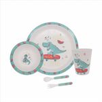 Stehlen Kids Dinnerware Set, 100% Melamine, Food Dinner Set, Dancing Dino Theme,(Plate, Bowl, Glass, Spoon, Fork) Feeding Tableware Set for Kids, Dinner Set for Toodlers, FDA Approved- Dancing Dino