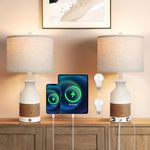 OUTON Table Lamps Set of 2, Touch Control Beside Lamp, 3 Way Dimmable Nightstand Lamps with USB & Type C Charging Port, Modern Desk Lamp with Fabric Linen Shade for Bedroom, Living Room, Office