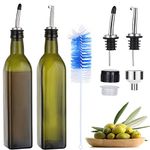 HOTOOLME Olive Oil Bottle Olive Oil Dispenser 500ml Oil Bottle Drizzler 2 Pack Oil Bottles for Kitchen Cruet Set with Spouts,Funnel,Cleaning Brush,Stoppers and Caps