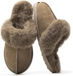 Project Cloud House Slippers for Women - 100% Sheepskin Upper & Dyed Sheep Fur - Memory Foam Womens Slippers & Slides for Women Footwear, Non-Slip Fuzzy Slippers (LYNSEY, TAUP, 7)