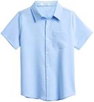 COOFANDY Big Boys Light Blue Button Down Shirt Kids Short Sleeve School Dress Shirt