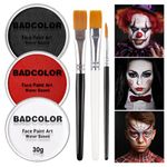 Clown White Black Red Face Body Paint with Brushes for Halloween Make Up, Water Based Face Painting Kit Non Toxic for Kids & Adults, Facepaint Set for Joker Skull Witch Goth Vampire SFX Cosplay Makeup