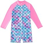 Sinoeem Girls Swimming Costume Mermaid One Piece Swimsuit Rashguard Swimwear Bathing Suits with UPF 50+ Sun Protection for Kids Ages 5-12, Pink, 7-8 Years