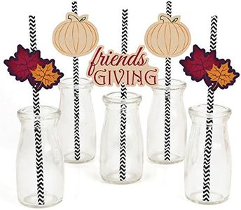 Friends Thanksgiving Feast - Friendsgiving Paper Straw Decor - Party Striped Decorative Straws - Set of 24