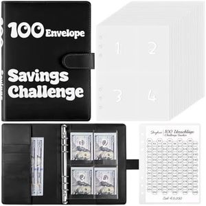 SKYDUE 100 Envelope Saving Challenge Tedesco, Salvadanaio per soldi con buste in contanti, risparmio di denaro Sfida con tracciatore laminato double face, facile e giocoso risparmiare denaro (nero)