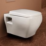 Hindware Italian Collection Element Western Commode for Bathroom with Integrated Jet | Rimless | Made of Ceramic | Soft Close | Dual Flush Water Saving | Star White | Geometric Shape | Wall Mount Ewc