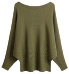 FULIER Boat Neck Batwing Sleeves Dolman Knitted Sweaters and Pullovers Tops for Women One Size (Army Green)