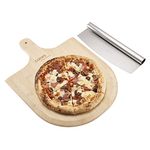 Pizza Board Bamboo and Stainless Steel Cutter Set Natural Serving Board Wooden Platter Bread Board 35 x 33cm by Cooks Professional