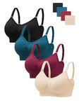 HBselect 4 Pack Full Coverage Wireless Bras, Soft Seamless Bra Sets for Women, Comfortable Support Bralette with Removable Padded and Extra Extenders