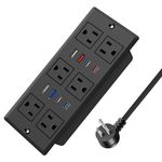 Recessed Power Strip, 30W PD USB-C & QC3.0 USB-A Fast Charging Drawer Outlet Plug in 6 Outlets & 8 USB Ports, Furniture Flush Mount Desk Outlets for Conference Table, 6FT Cord Black