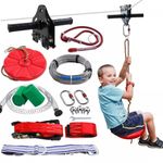 Shopster Zipline for Kids and Adult, Zip line Kits for Backyard with Stainless Steel Spring Brake, Cable Tensioning Kit, Safety Harness, 2 Tree Protectors and Full Set of Zip line (100 FT) Accessories