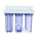 RiverSoft 3-Stage Pre-Filter System with Inbuilt Mounting Clamp | PP Spun Cartridge, CTO Cartridge & GAC Cartridge | Inline/Under-Sink Filter (Transparent Housing, 1-Inch Inlet/Outlet, PP)