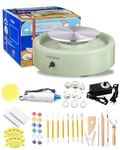 MZOKUU Mini Pottery Wheel Kit - 6" Pottery Wheel for Kids, Teens & Adults Beginners, 2 Lb Air Dry Clay & 18PCS Clay Tools Included, Crafts for Home DIY, Ceramic Work & Art Creatio (GREEN-28pcs)