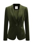 Allegra K Women's Office Coat Solid Shawl Collar 1 Button Velvet Blazer Olive Green Small