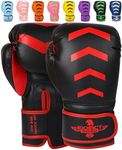 Exxact Sports Knockout Youth Boxing Gloves for Kids (3-15 Years) with Padded Protection and Wrist Support, Durable Engineered Leather Kids Boxing Gloves for Sparring (Black/Red, 8 OZ)