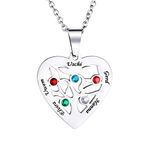 Personalised Silver Heart-Shaped Tree of Life Necklace Zircon Birthstone Pendant for Women/Mum/Grandma Engrave 2-7 Name Customised Necklace for Families/Friends/Girlfriend