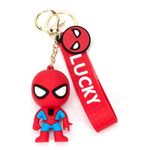 Artbizz 3D Spider Man Cartoon Silicone Rubber Keychain & Keyring, Fun and Colorful Key Accessory for Kids and Adults - Red (Pack Of 1)