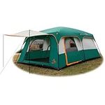 KTT Extra Large Tent 12-14 Person,Family Cabin Tent,2 Rooms,Straight Wall,3 Doors 3 Windows with Mesh,Straight Wall,Big Tent for Outdoor,Picnic,Camping,Gathering(Green)