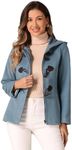 Allegra K Women's Casual Winter Outwear Hooded Button Toggle Pea Coat Gray Blue Medium