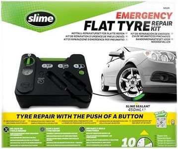 Slime 50129 Flat Tyre Puncture Emergency Kit, Includes Sealant and Tyre Inflator Pump, Suitable for Cars and Other Highway Vehicles, 10 Min Fix, black