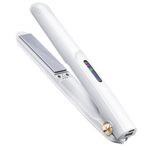 Cordless Hair Straightener and Curler 2 in 1 Ceramic Flat Iron Mini Wireless Portable Travel Hot Tools Straight Curl for Women Men USB Rechargeable with Pouch (White)