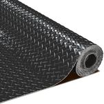 Grandroad auto 8 * 20 FT Garage Floor Mat, 2.8mm Thicked Flooring Roll Diamond Plate PVC Rubber Trailer Mat, Non-Slip Floor Protector Mat for Garage Warehouse Gyms Boats, Black