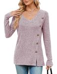 V Neck Jumpers for Women, Long Sleeve Tunic Tops Casual Going Out Tops Womens Autumn Winter Tops Ladies Knitted Sweatshirt Pink