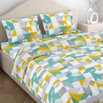 Haus & Kinder 100% Cotton Bed Sheet for King Size Bed, 1 King Size Bedsheet Cotton (108 X 108 Inches) with 2 Pillow Covers | 186 TC Bedsheet for Double Bed King Size | Aqua Harmony