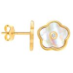 LeCalla 925 Sterling Silver MOP Stud Earrings 14K Gold-Plated Jewelry | Silver Flower Shape Clover Designs Mother of Pearl CZ Stud Earrings for Women, Sterling Silver, Cubic Zirconia