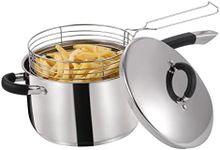 Royal Cuisine 22Cm Stainless Steel Deep Frying Chip Pan with Basket and Lid Induction Bottom Chip Fryer Silver Mirror Finish Body