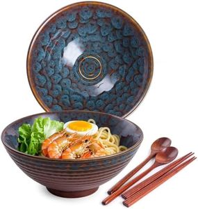 HOKELER Ceramic Japanese Ramen Bowl Set, 2 Sets Asian Pho Udon Soup Noodle Bowls with Spoons and Chopsticks (Peacock Green, 8 inches)