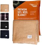 Woolly Mammoth Wool Blanket, Warm & Thick 50% Wool Picnic Blankets - Machine-Washable, Travel Blanket, Warm Winter Outdoor Blanket - 85" x 47" Beige