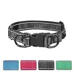 Aepeasti Reflective Dog Collar with Double D-Ring, Soft Neoprene Padded, Buckle Adjustable Safety Nylon Pet Collars for Large Dogs(Black)