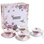 Tea Cup and Saucer Set 4 Coffee Cups Gifts for Women Expresso Coffee Cup Afternoon Tea Set New Bone China Vintage Flora Rose Gift for Her for Home Restaurants and Tea House (1 set of 4)