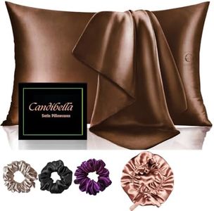 Premium Satin Silk Pillow Covers for Hair and Skin, Pack of 2 Satin Pillow Cover with 3 Satin Scrunchies and Bonnet for Women, Best Gift Combo, Silk Pillow Covers with Envelope Closure (Multicolor)
