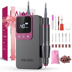 HALMAI Electric Nail Drill Professional, Portable Nail File for Acrylic Gel Nails, Cordless Rechargeable Nail Drill Kit 40000RPM, HMC320 Salon-Grade Efile Nail Machine(Dark Grey)