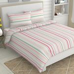 haus & kinder 100% Cotton Bed Sheet for King Size Bed, 1 King Size Bedsheet Cotton (108 x 108 Inches) with 2 Pillow Covers | 186 TC Bedsheet for Double Bed King Size | Magical Stripes (Pink & Green)