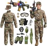 JOYLOKY 15PCS Army Costume for Kids, Soldier DressUp with Military Accessories for Halloween Roleplay M