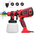 DRILBUR Paint Sprayer, 700W High Power HVLP Spray Gun, 3 Copper Nozzles & 3 Patterns, Easy to Clean, for Furniture, Cabinets, Fence, Car, Bicycle, Garden Chairs etc. (RED-Black)