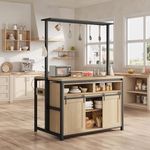 GarveeHome 42" Kitchen Island Storage with Sliding Barn Door, Table Island Kitchen Cabinet with 2 Side Hooks, 3-Tier Shelves, Multi-Functional Dining Storage for Living Room 41.2"x24.6"x72.1"