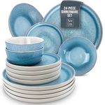 24 Piece Dinner Sets for 6 People - Beautiful Mediterranean Style Stoneware Dinner Set for 6 - Dishwasher & Microwave Safe Plates and Bowls Set for 6 - Dinnerware Sets by Pure Living in Light Blue