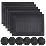 Homcomodar Black Placemats and Coasters Set of 6 Dining Table Place Mats Set