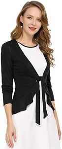 Allegra K Women's Open Cardigans Ruffled Long Sleeve Dressy Tie Front Cardigan Black Small